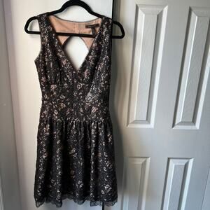 BCBG Maxazria Katarina Black Lace Sequin Open Back Dress - Size 4